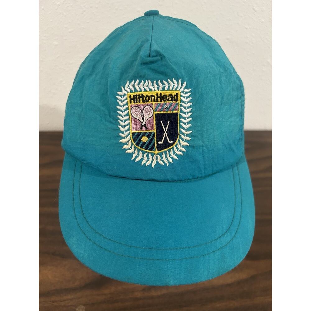 Vintage HILTON HEAD ISLAND SC Snapback Cap‎ Teal Nylon Golf Tennis Logo Hat